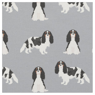 Tricolored Cavalier King Charles Spaniel Florals Fabric