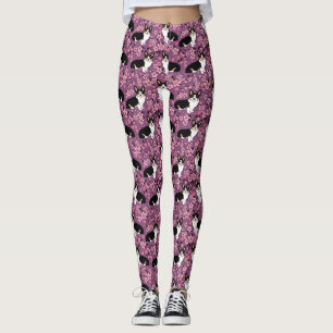 Tricolored Corgi Cherry Blossom leggings - purple