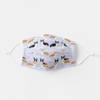 Tricolored Corgi Dogs Pastel Unicorn Adult Cloth Face Mask by FriendlyPets at Zazzle