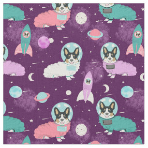 Tricolored Corgi dogs purple space dog Fabric