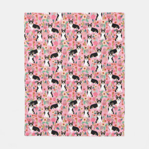 Tricolored Corgi Florals pink Fleece Blanket
