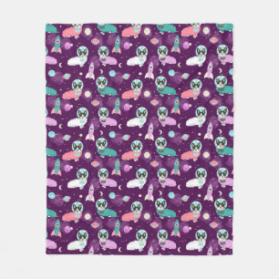 Tricolored Corgi in Space purple Fleece Blanket