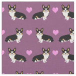 tricolored corgi love purple hearts fabric