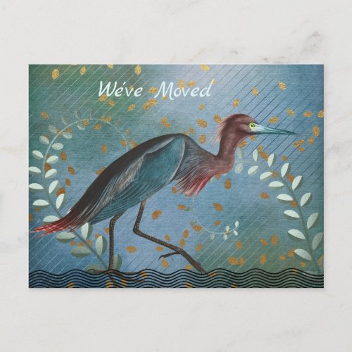 Tricolored Heron on Blue Abstract Art New Address Announcement Postcard