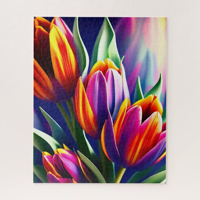 Tricolored Tulip Blooms, Jigsaw Puzzle (Vertical)