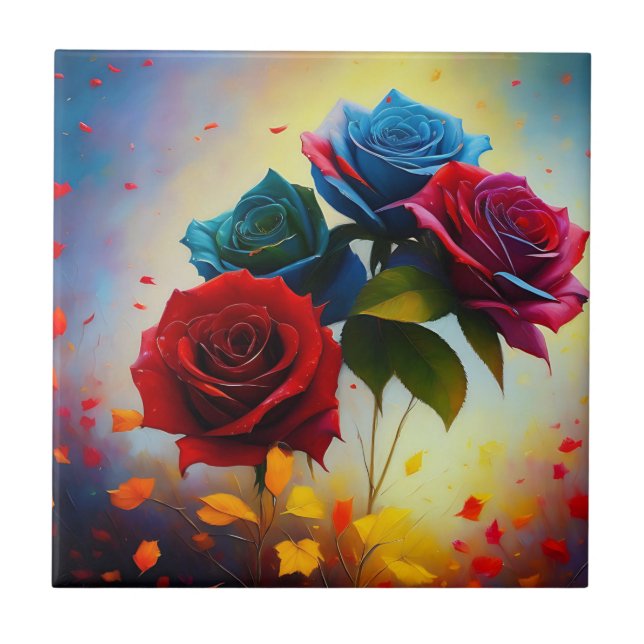 Tricolour Roses, Ceramic Tile (Front)