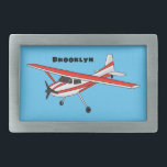 Tricycle gear aircraft cartoon belt buckle<br><div class="desc">Fly high with this cute fixed wing plane. Drawn in simple illustration style.</div>