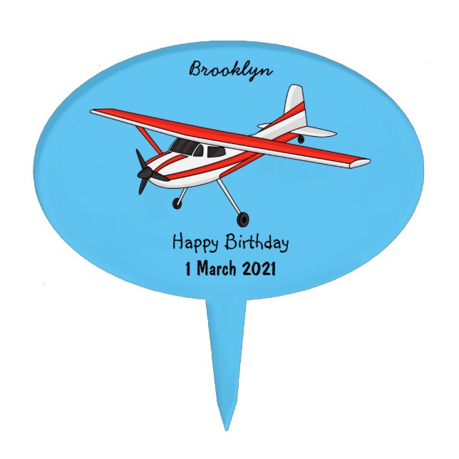 Tricycle gear aircraft cartoon cake topper (Front)