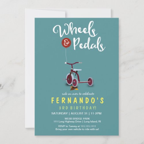 Tricycle Wheels Birthday Party Invitation