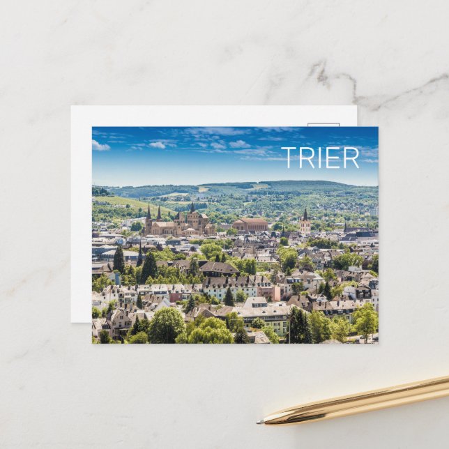 Trier Cityscape Panorama Moselle Germany Souvenir Holiday Postcard (Front/Back In Situ)