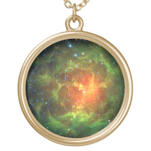 Trifid Nebula NASA Spitzer Gold Plated Necklace