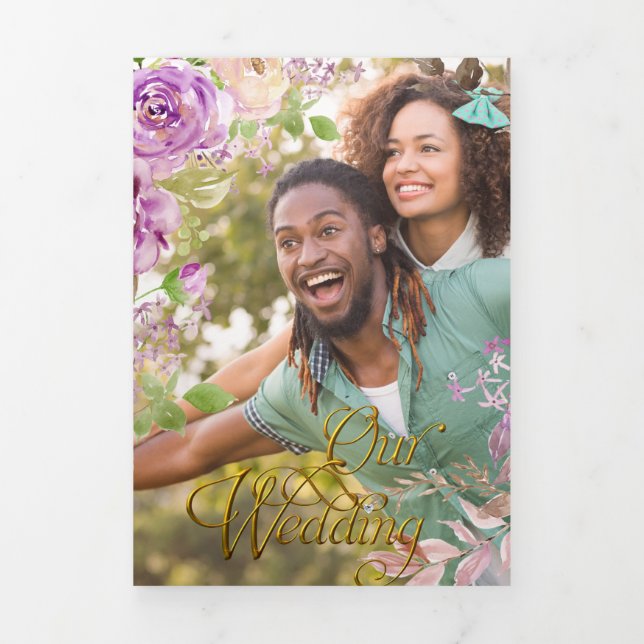 Trifold Lilac Rose Wedding Invitation (Cover)
