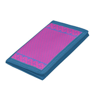 Trifold Nylon Wallet Magenta: Bright Blue Dots
