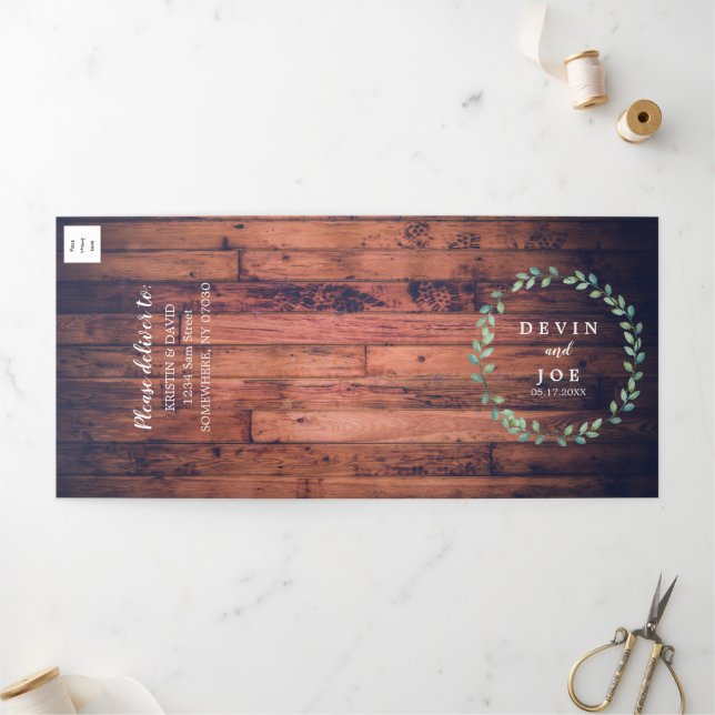 Trifold Watercolor Greenery Wedding Invitation (Outside)