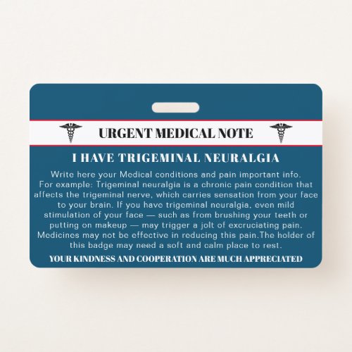 Trigeminal Neuralgia Emergency Medical Card Badge