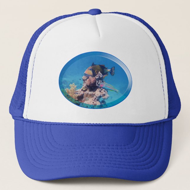 Triggerfish at coral reef - Photographic Design |  Trucker Hat (Front)
