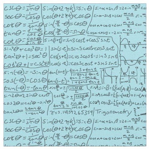 Trigonometry Cheat Sheet blue Fabric