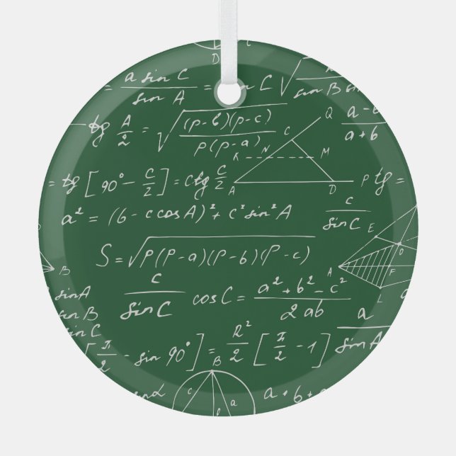 Trigonometry formulas geometric blackboard pattern glass ornament (Front)