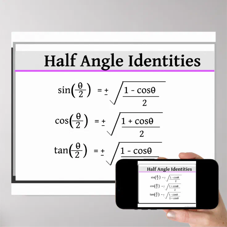 Trigonometry Poster: Half Angle Identities Poster | Zazzle