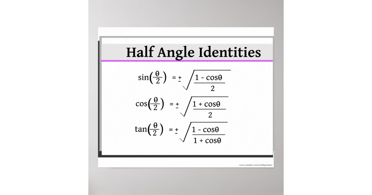 Trigonometry Poster Half Angle Identities Poster Zazzle 5011