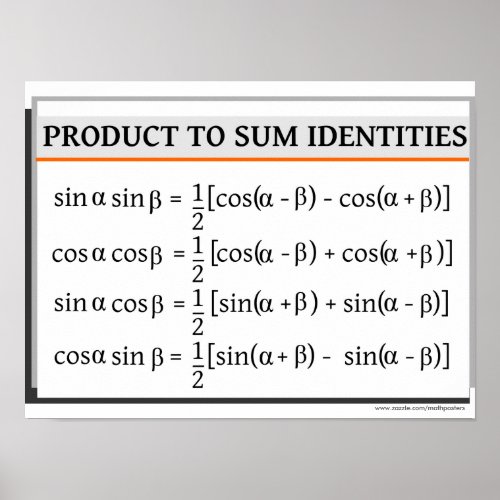 Trigonometry Poster Product to Sum Identities Poster