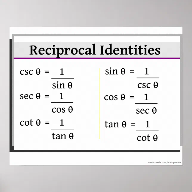 Trigonometry Poster: Reciprocal Identities Poster | Zazzle