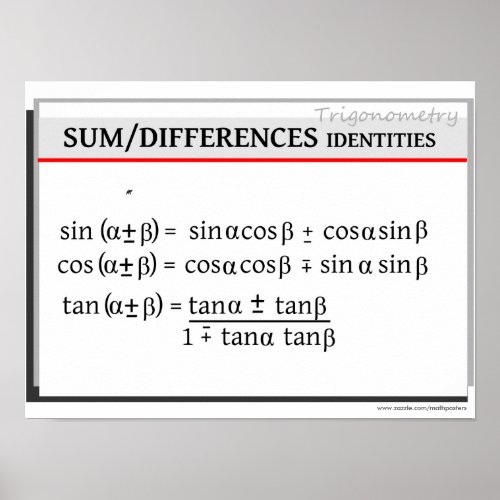 Trigonometry Sum  Differences Identities Poster
