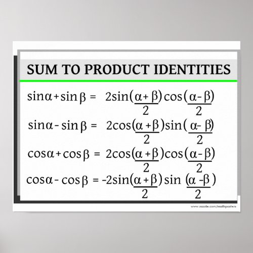 Trigonometry Sum to Product Identities Poster