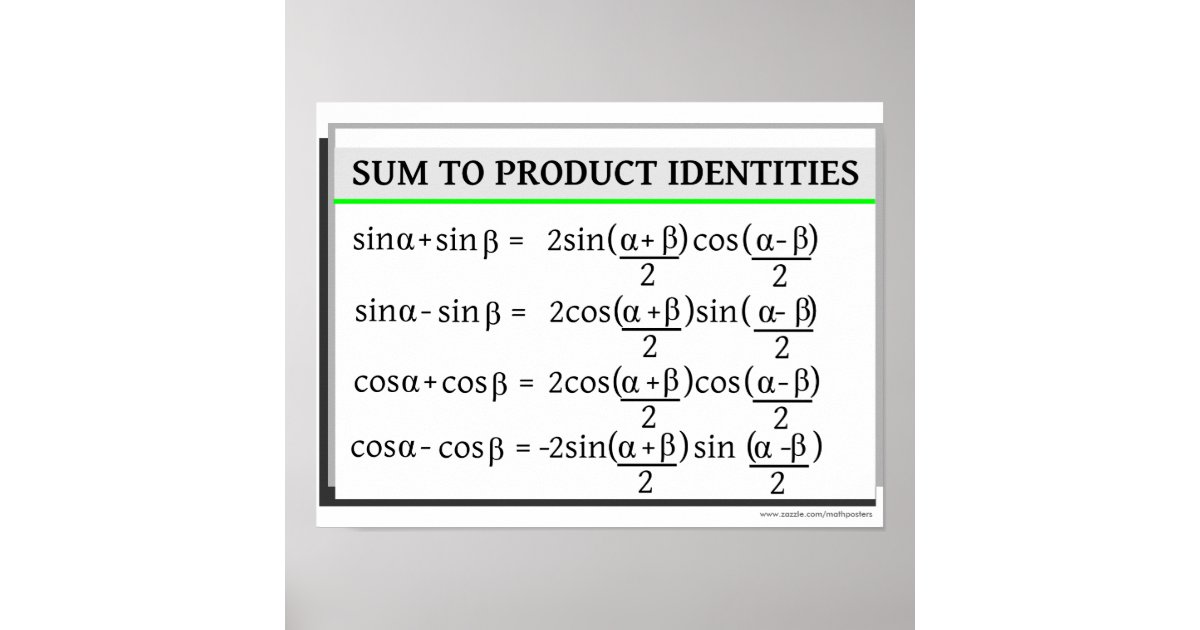Trigonometry: Sum to Product Identities Poster | Zazzle