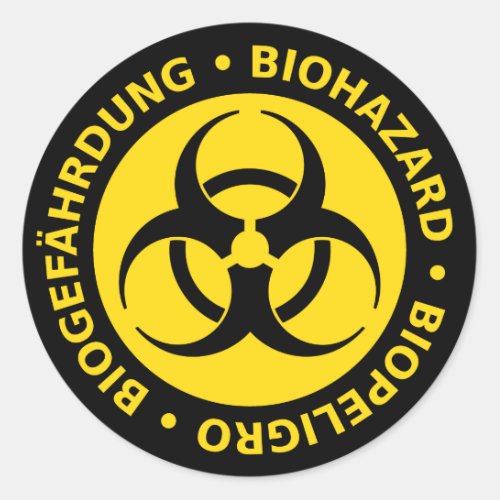 Trilingual Biohazard Warning Classic Round Sticker