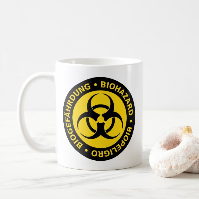 Trilingual Biohazard  Warning Mug (With Donut)