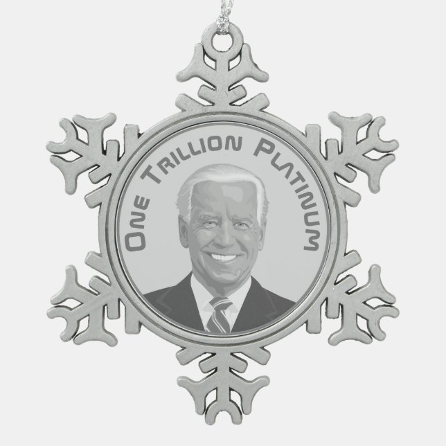 Trillion Dollar Platinum Coin Snowflake Pewter Christmas Ornament (Front)