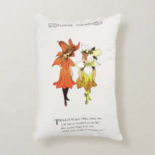 Trillium and Tiger-Lily, Whimsical Flower Book Art Accent Pillow