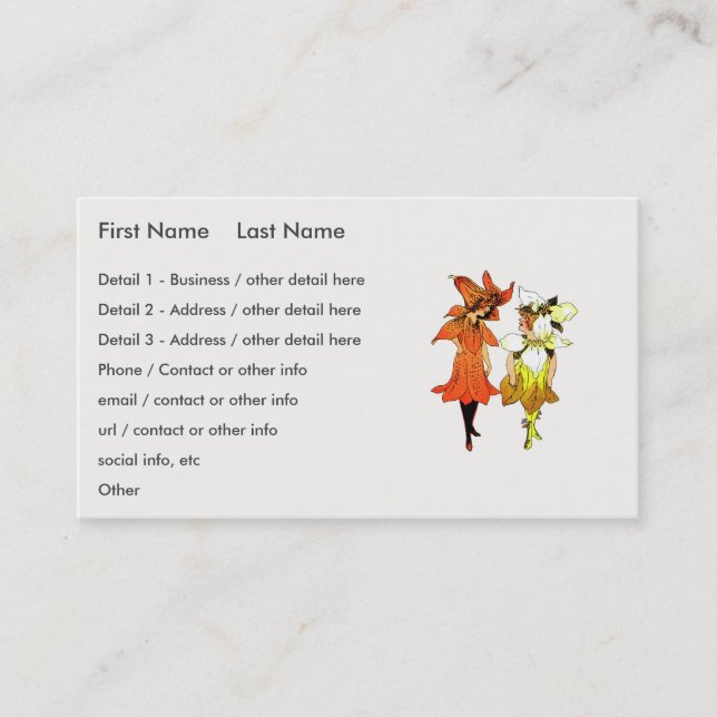 Trillium and Tiger-Lily, Whimsical Flower Book Art Business Card (Front)