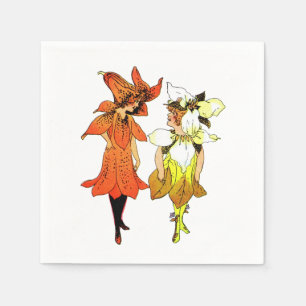 Trillium and Tiger-Lily, Whimsical Flower Book Art Napkins