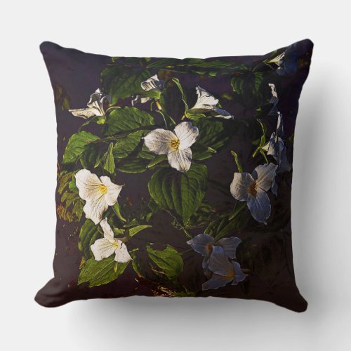 Trillium Flowers Graphic Muted Dark Colours Throw Pillow