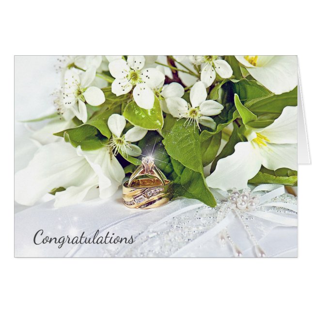 Trillium Wedding Bouquet With Rings Cards (Front Horizontal)