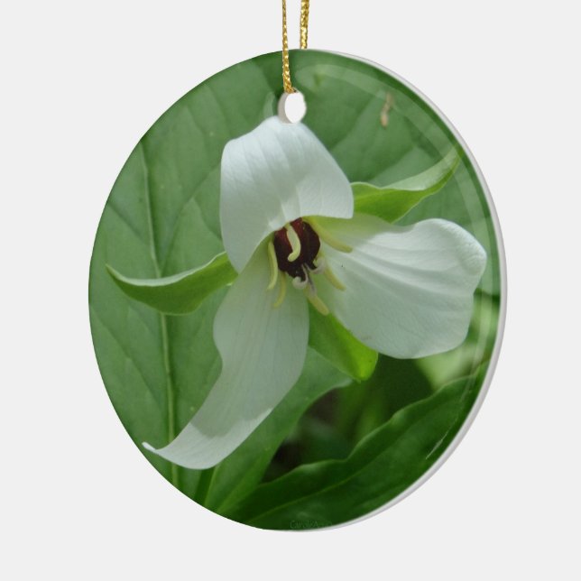 Trillium White Ceramic Ornament (Left)
