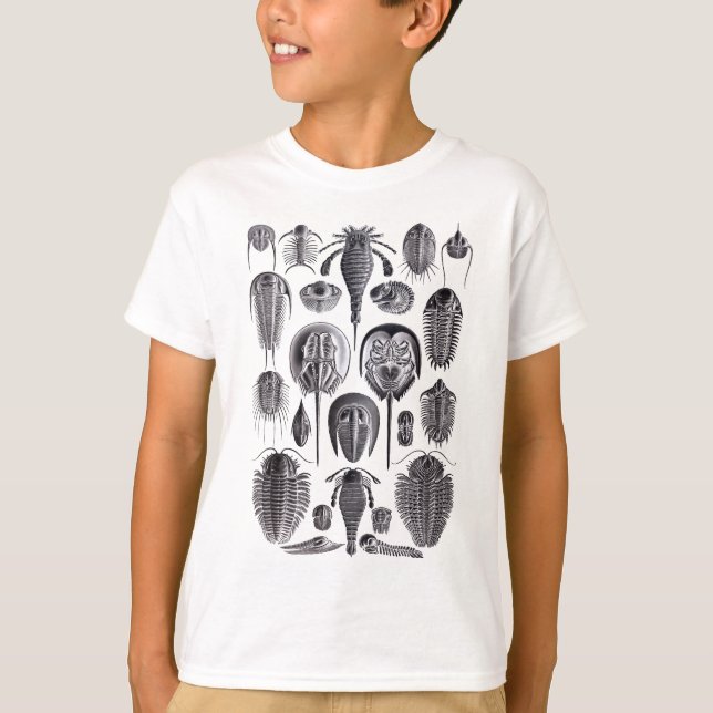 Trilobites and Fossils in Black and White T-Shirt (Front)