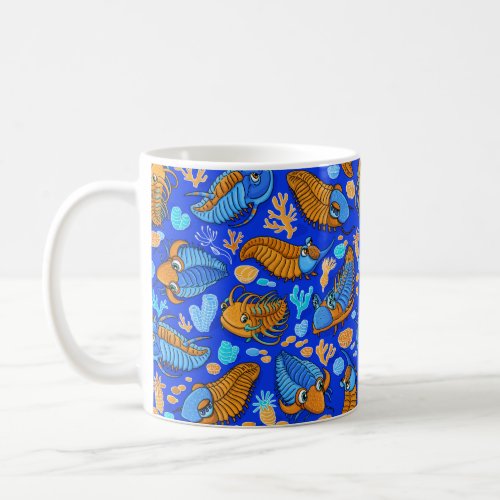 Trilobites on dark blue background kids pattern coffee mug