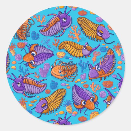 Trilobites on light blue background kids pattern classic round sticker