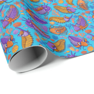 Trilobites on light blue background (kids pattern) wrapping paper