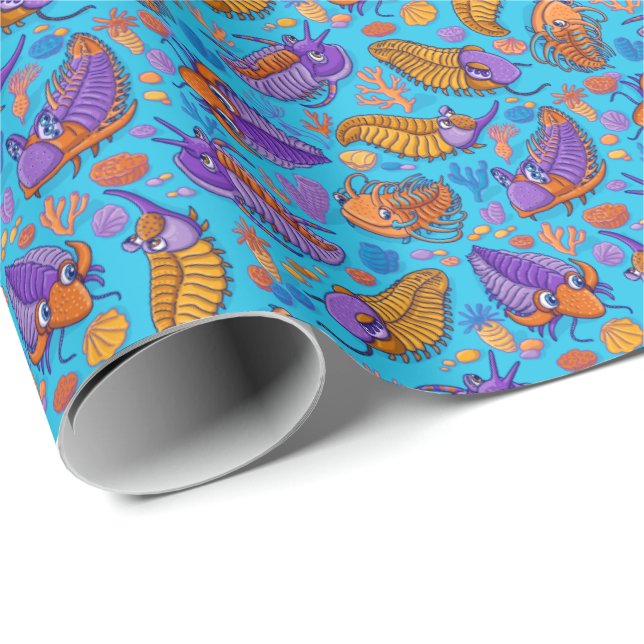 Trilobites on light blue background (kids pattern) wrapping paper (Roll Corner)