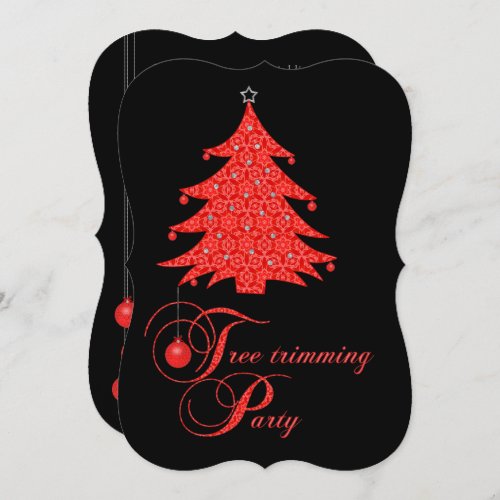 Trim The Christmas Tree Red Lace Party Invitation