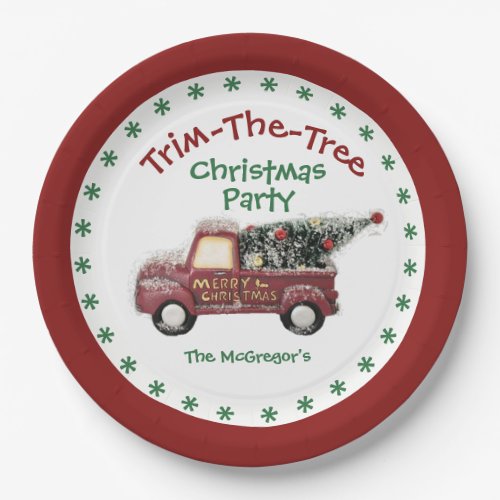 Trim The Tree Christmas Party With Name Paper Plates