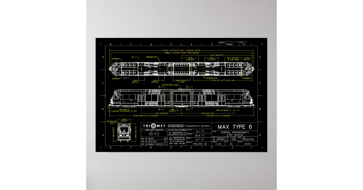 TriMet MAX Type 6 Schematic Poster Zazzle