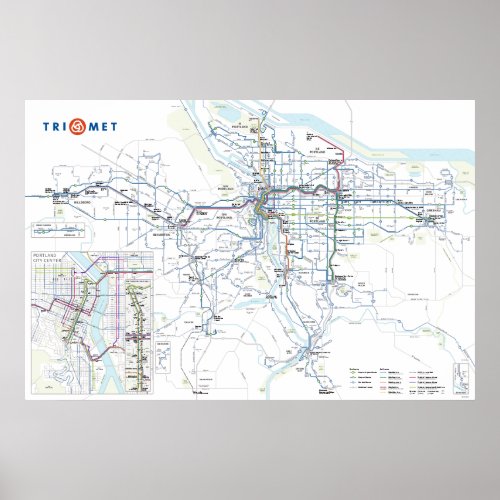 TriMet System Map with Inset Poster Feb 2024