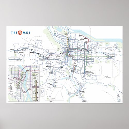 TriMet System with City Center Poster Aug 2023