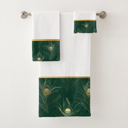 TRIMMED EMERALD GOLD BATHROOM TOWEL SET