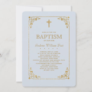 Trimmed in Gold Blue Religious Invitation